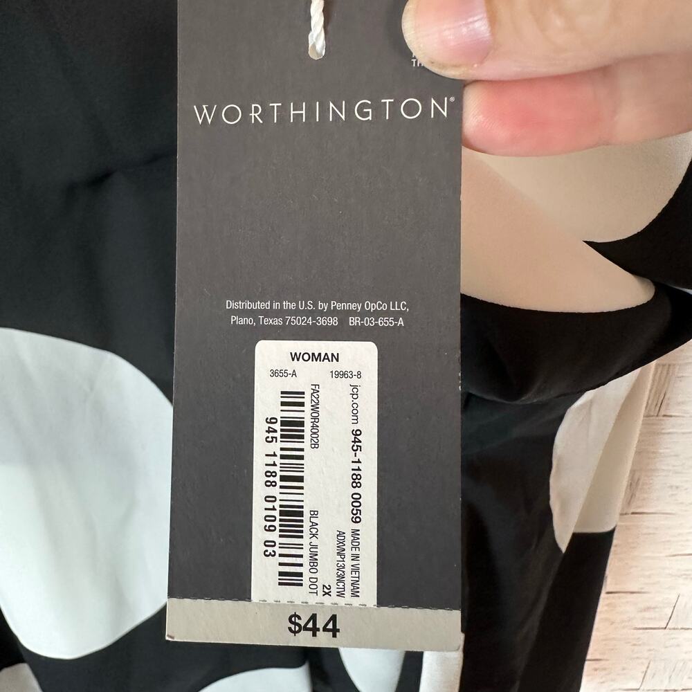 Worthington women's oversized blouse mod style large polkadots, black white - Picture 4 of 8